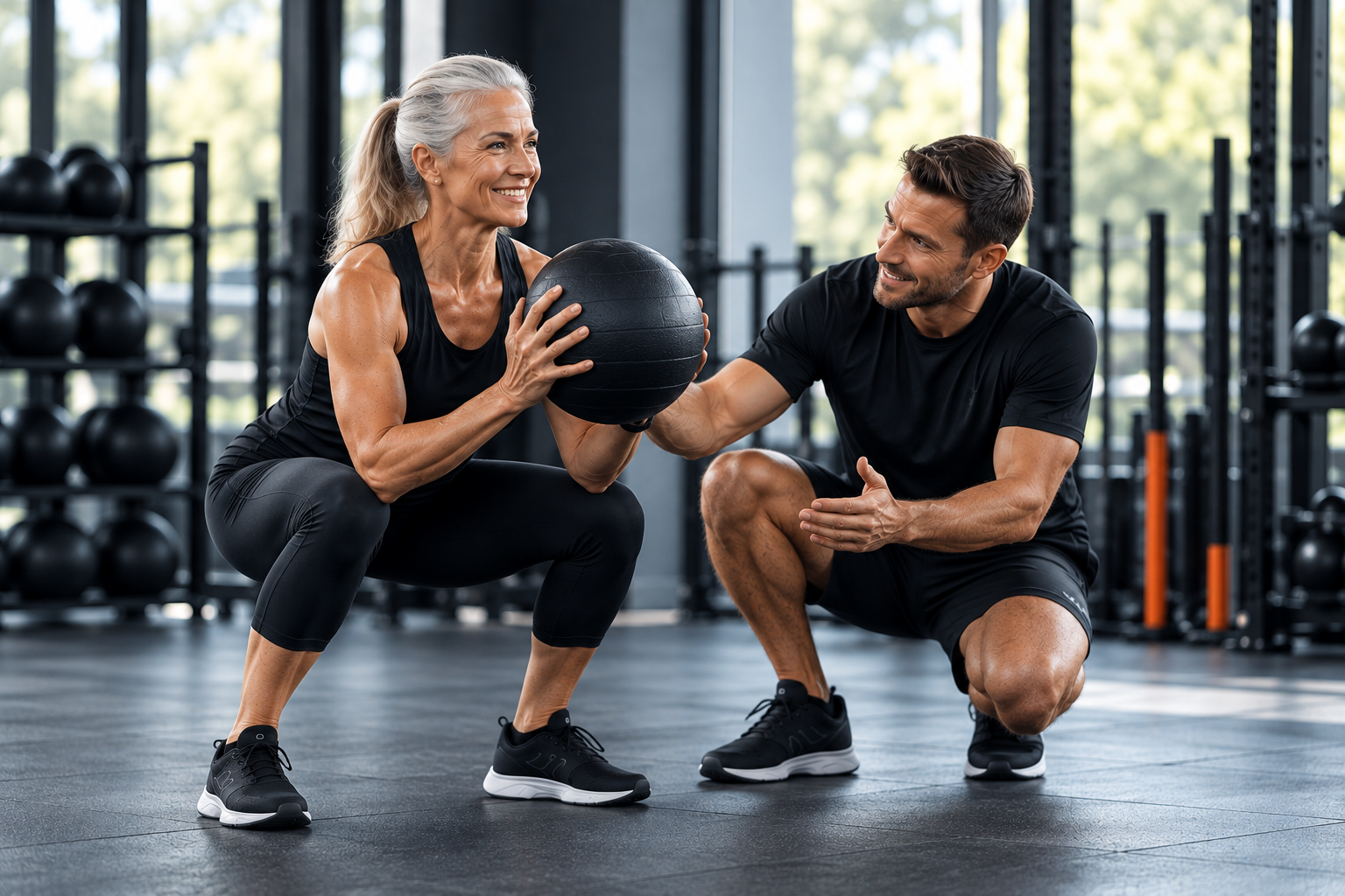 Practitioner coaching a kneeling client through a loaded movement